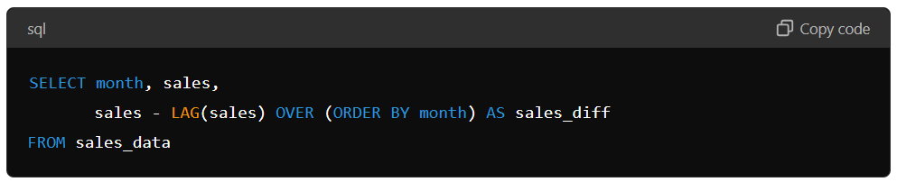 SQL query showing the use of LAG. 