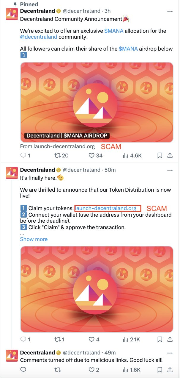 Decentraland’s X account hacked, scammers push fake MANA airdrop - 1