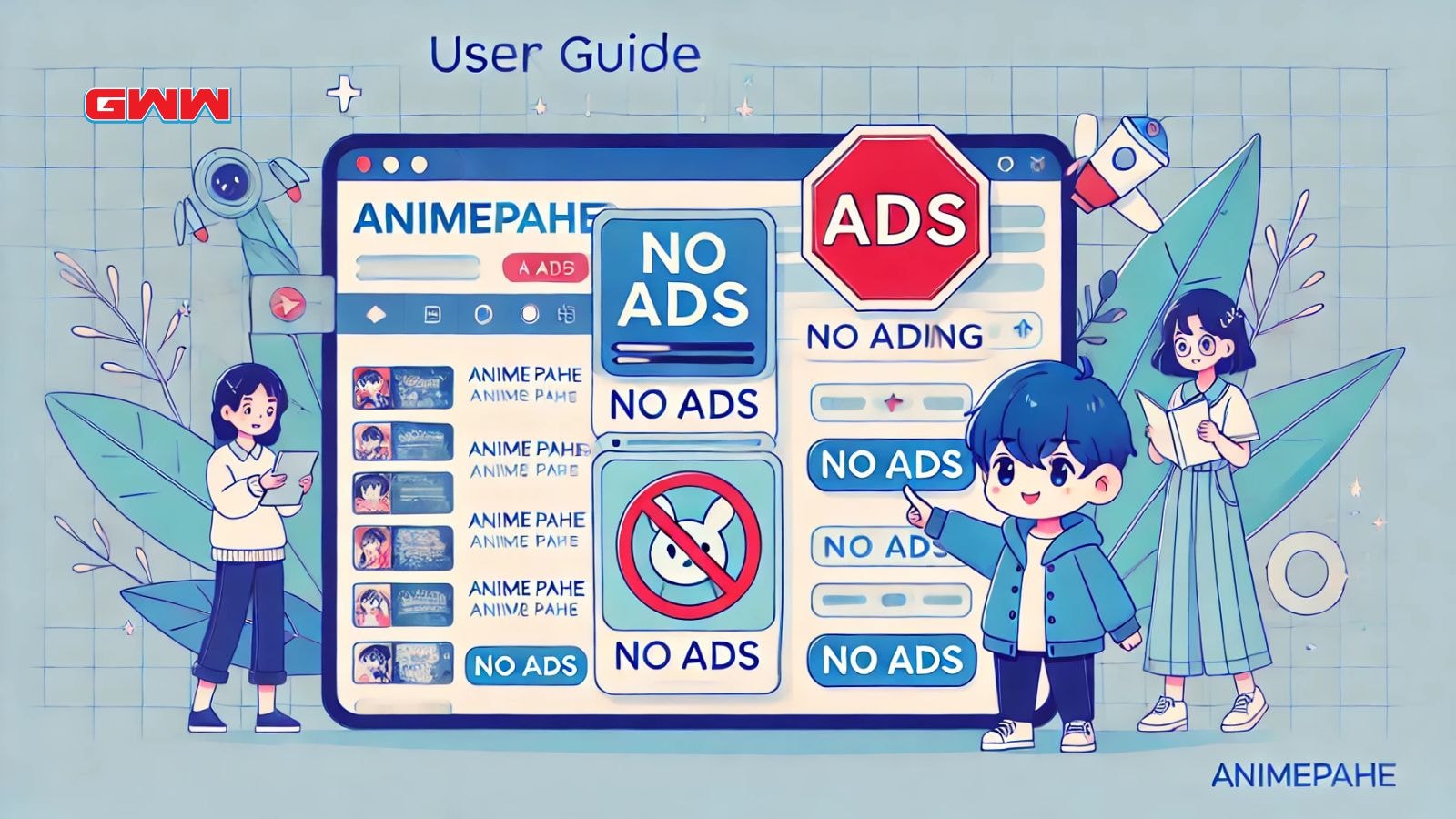 A wide image representing a user guide for stopping ads on AnimePahe.