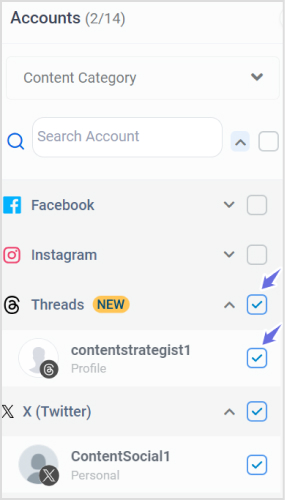 list of your connected social accounts