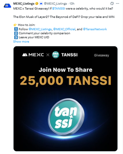 MEXC Tanssi Giveaway, Elon Musk और Beyoncé से तुलना 