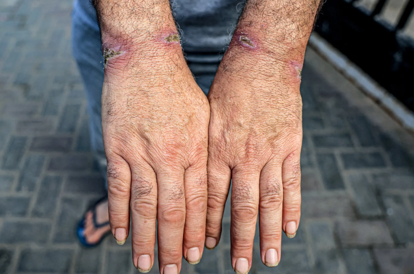 A picture of wounds on a Palestinian detainee's wrists after being released by IOF (Getty)