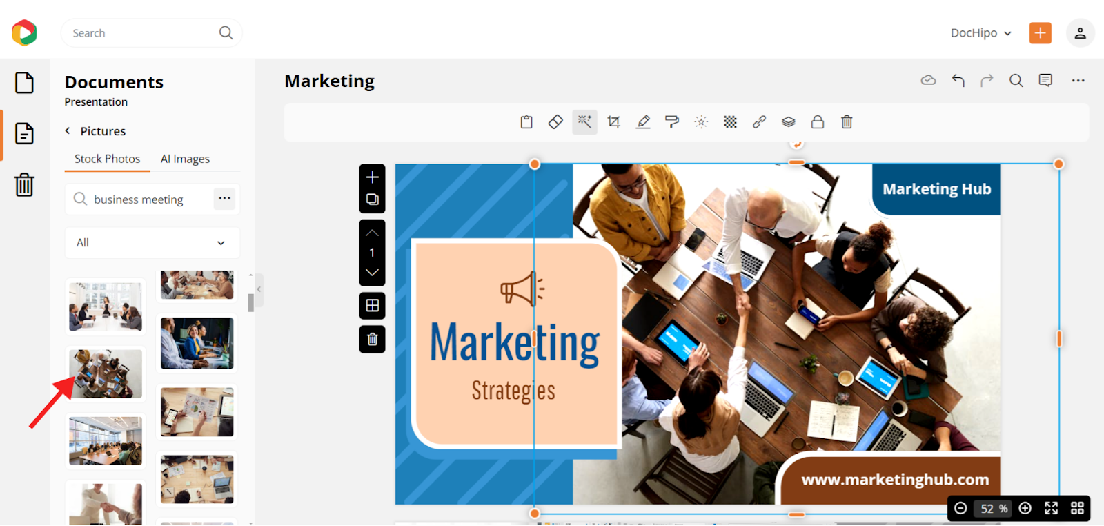 DocHipo marketing presentation template- picture editing