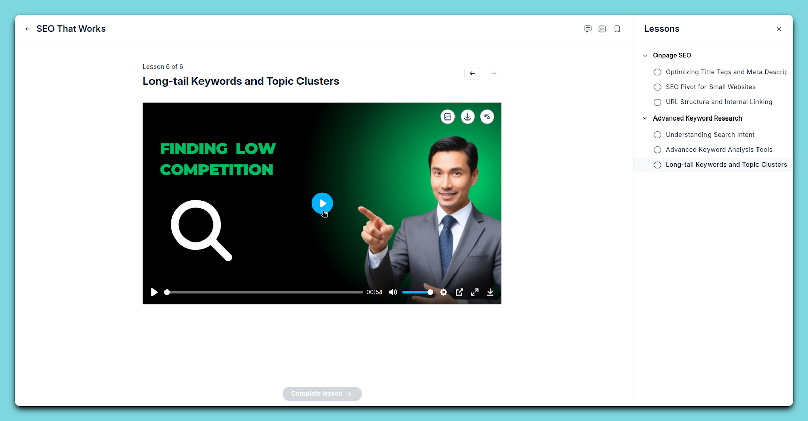 A preview of course lesson in Circle