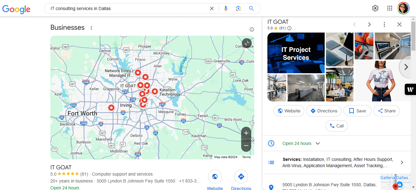 Google Business Profile example for local search.