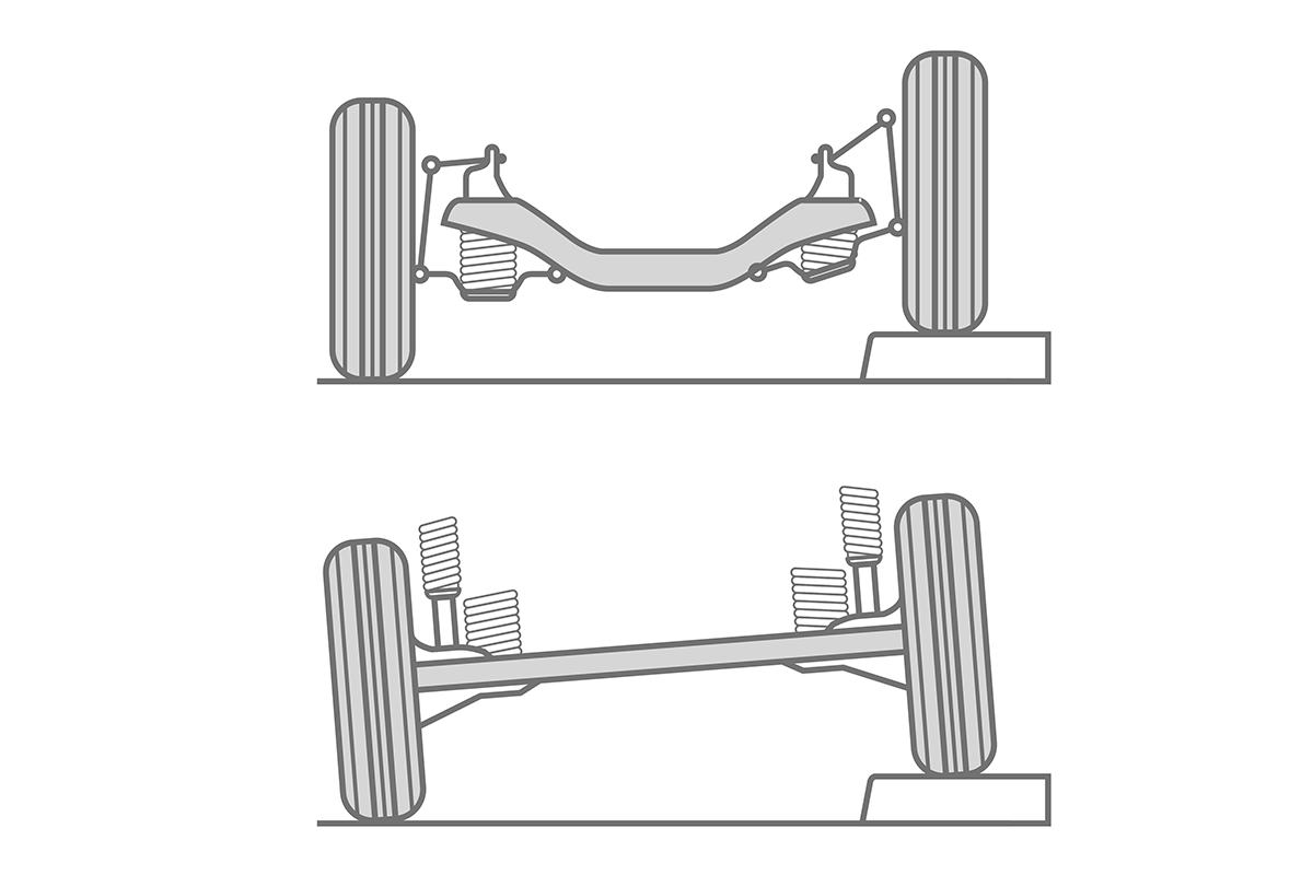 Independent suspension is usually employed in AWD vehicles while non-independednt suspension is used in most family cars and SUVs.