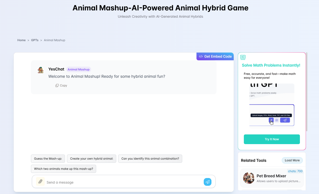 Yeschat - Animal Combiner Generator Provides Advanced Chatbots