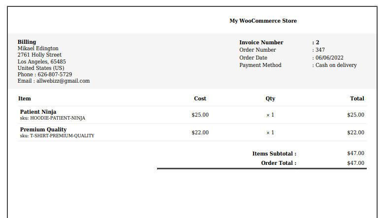 Basic printed Invoice look