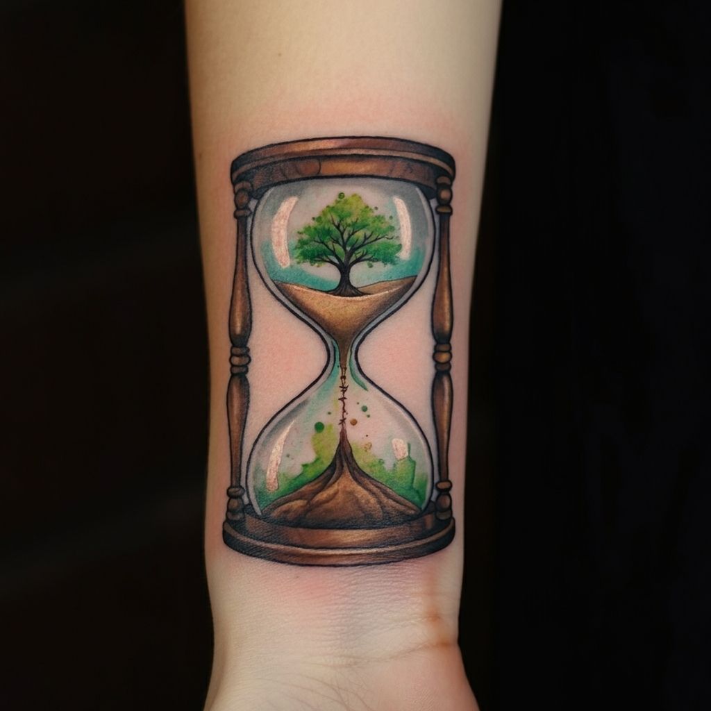 Hourglass with Nature Elements
