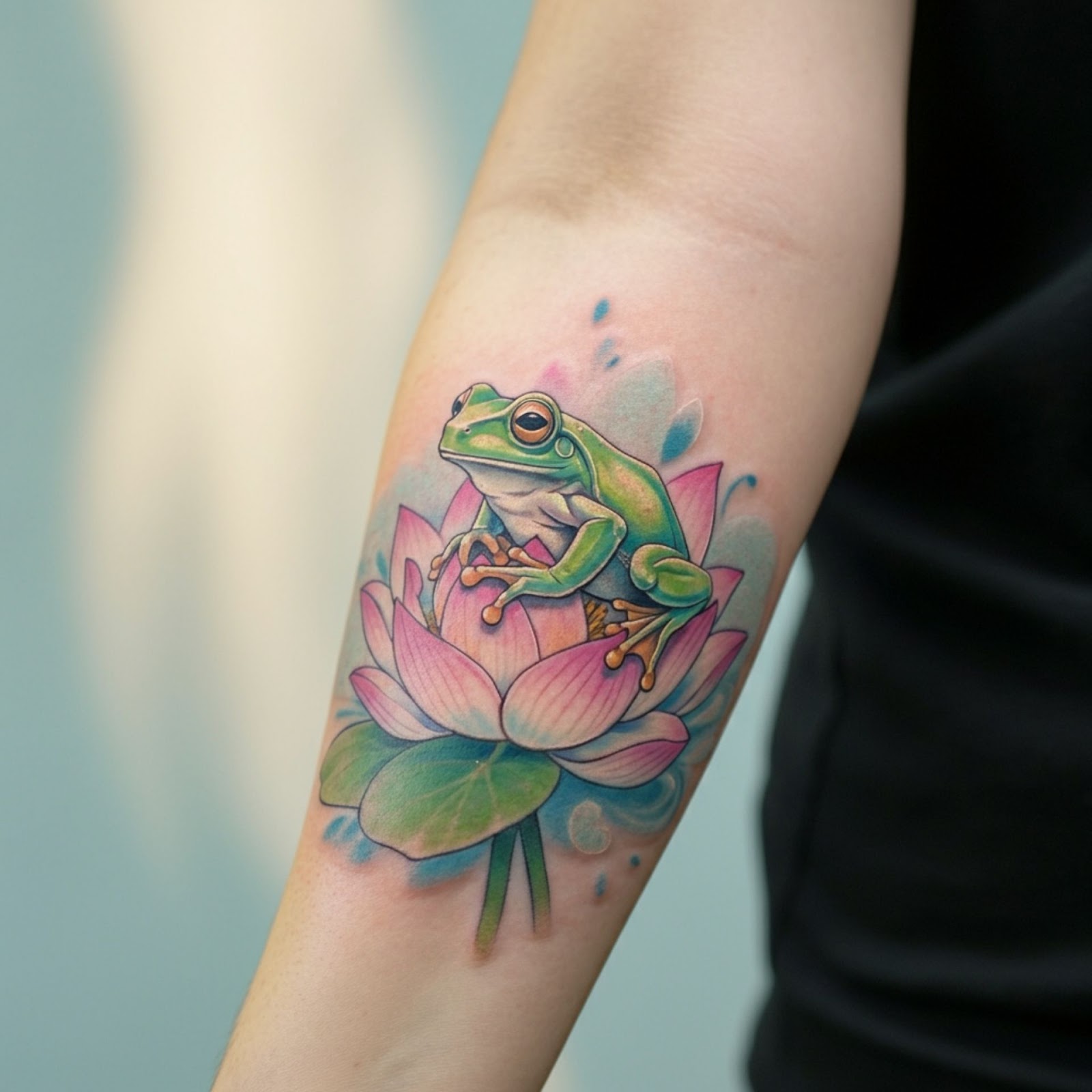 Frog and Lotus Tattoo