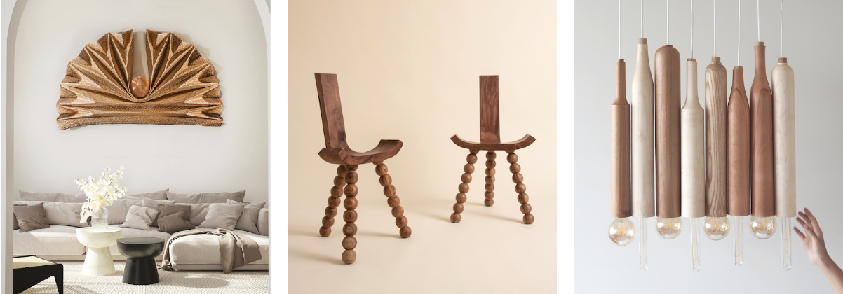 A pair of wooden chairs

Description automatically generated