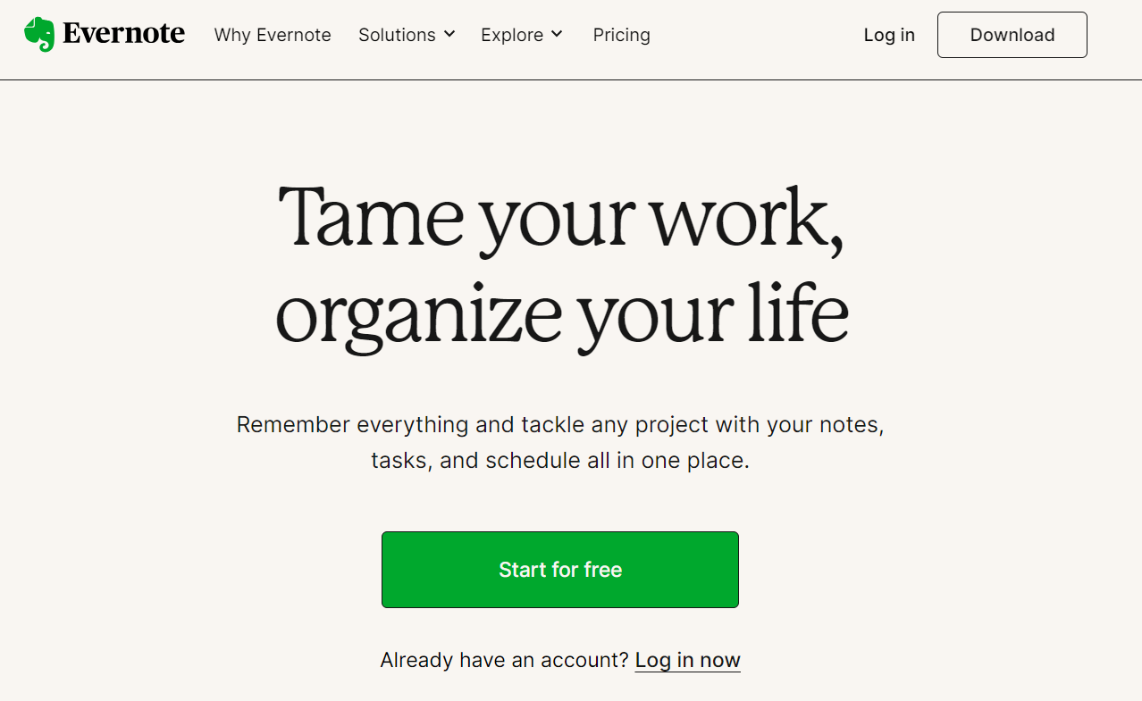 Evernote homepage
