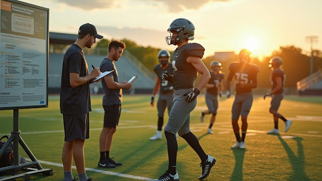 Designers review football uniforms on the field