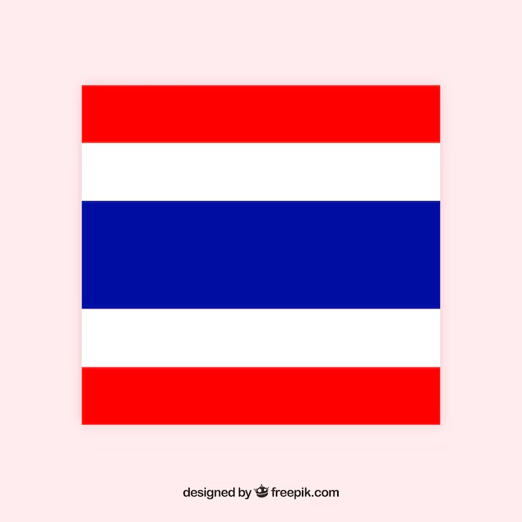 Illustration of the flag and national emblems of Thailand.