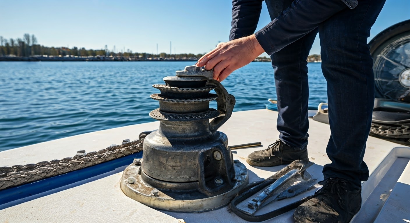 Examining a boat anchor winch