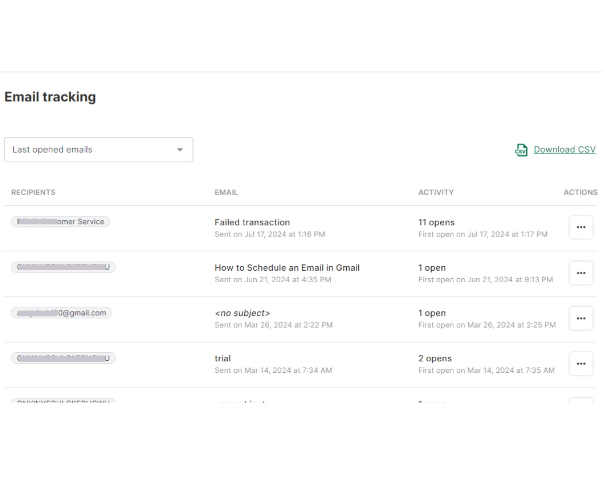 After opening the email tracking report page, find and click the email whose tracking information you want to view.