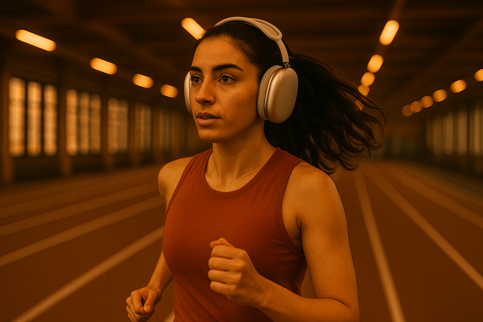 امرأة تمارس رياضة الجري وهي ترتدي سماعات AirPods Max