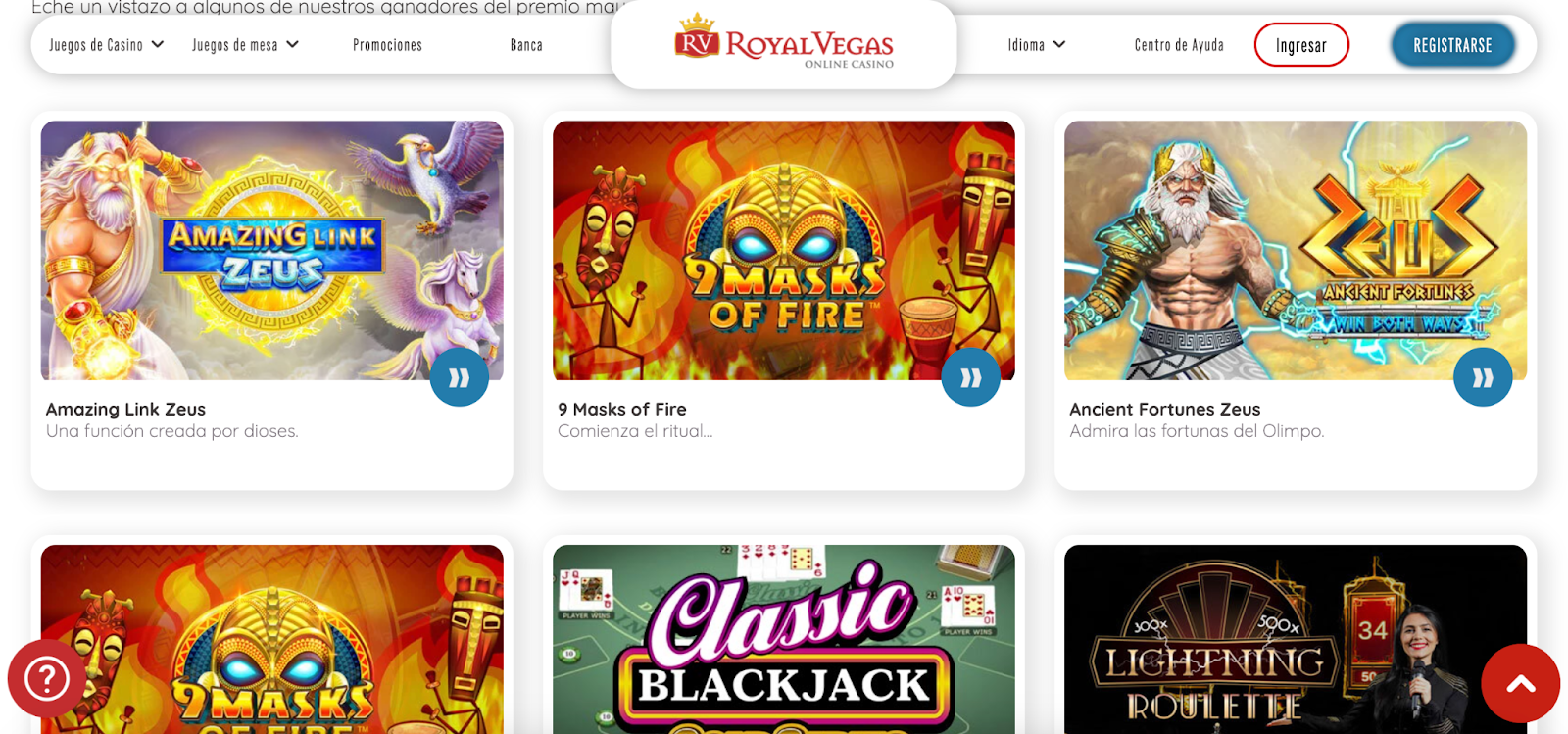 Selección de Juegos en Royal Vegas Casino Chile