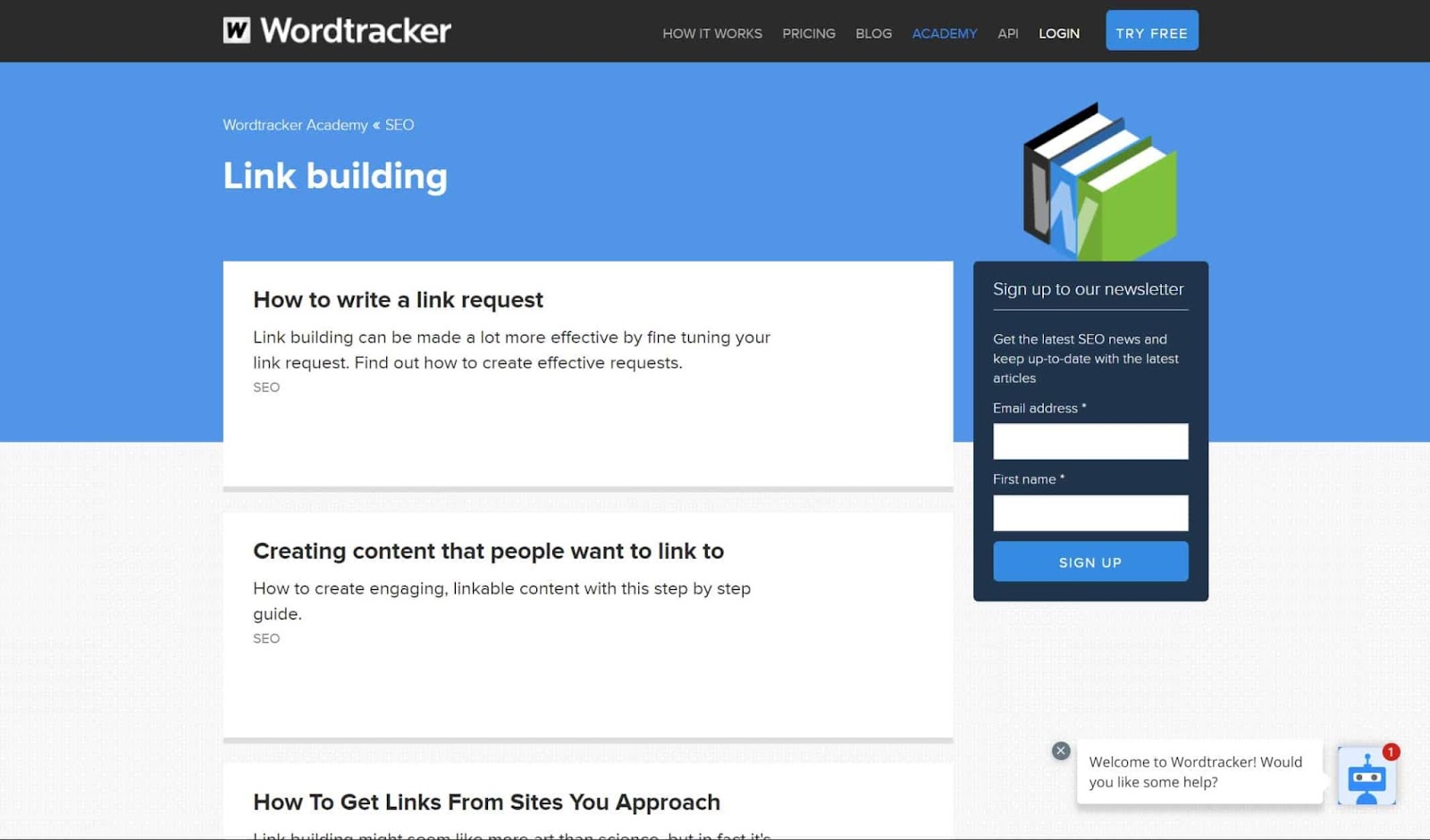 Screenshot of Wordtracker’s Link Builder website