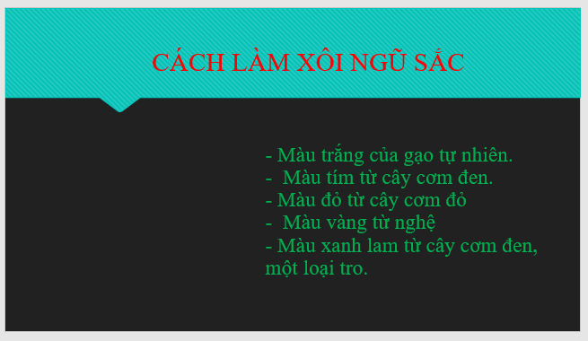 CHỦ ĐỀ E: BÀI 14 - THÊM HIỆU ỨNG CHO TRANG CHIẾUMỞ ĐẦUCâu 1: Làm thế nào để tạo được bài trình chiếu có những phần nội dung xuất hiện tuần tự theo các kiểu xuất hiện khác nhau?Đáp án chuẩn:Ta phải sử dụng các hiệu ứng khác nhau cho bài trình chiếu.2. Tạo hiệu ứng cho các đối tượng trên trang chiếuCâu 1: Em hãy tìm hiểu xem có thể thêm nhiều hiệu ứng cho một đối tượng trên trang chiếu được không?Đáp án chuẩn:Không thểLUYỆN TẬPCâu 1: Em hãy tạo bài trình chiếu giới thiệu một chủ đề về quê hương em, chẳng hạn về danh lam thắng cảnh, danh nhân văn hóa, ngành nghề thủ công, món ăn đặc sản,… Trong bài trình chiếu đó cần sử dụng các hiệu ứng cho các đối tượng trên trang chiếu và hiệu ứng chuyển trang chiếu.Đáp án chuẩn:Các em tham khảo:VẬN DỤNGCâu 1: Hãy bổ sung vào bài trình chiếu ở phần Luyện tập: hình ảnh minh hoạ, địa chỉ những trang web giới thiệu chi tiết về một nội dung trong bài trình bày.TỰ ĐÁNH GIÁ