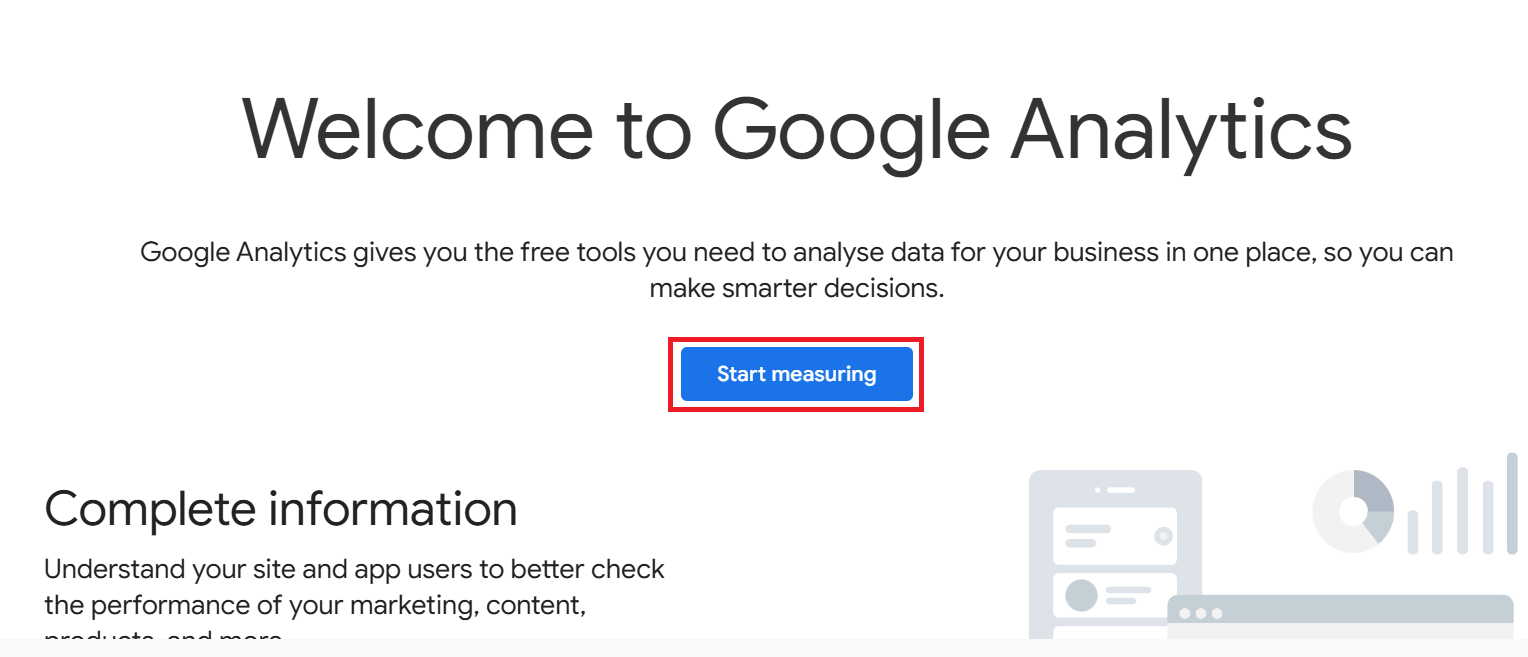 Click on Start Measuring to get started with the account setup | Wonkrew

