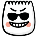 dumpling face emoji wearing sunglasses and evil eyebrows