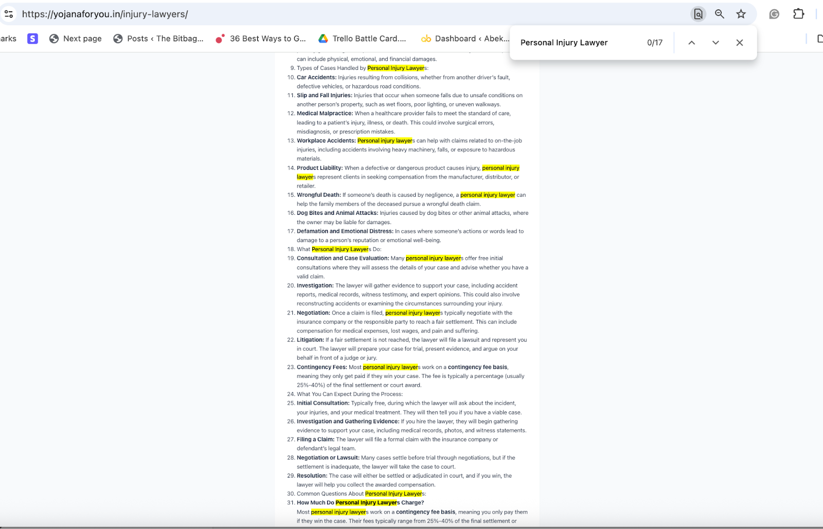 Image showing a landing page stuffed with keywords