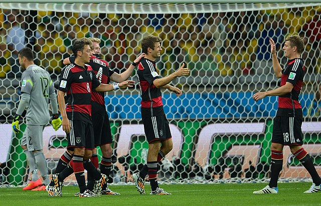 Jogadores da Alemanha na semifinal da Copa do Mundo de 2014, contra o Brasil, no 7 a 1