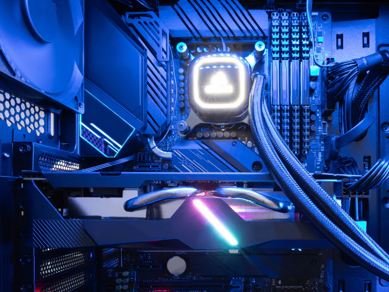 Image of the internal tubes of a liquid-cooled PC