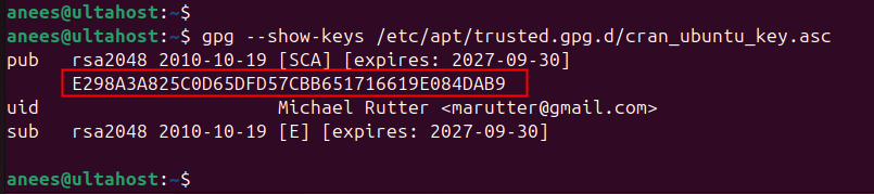 verifying cran repository key fingerprint