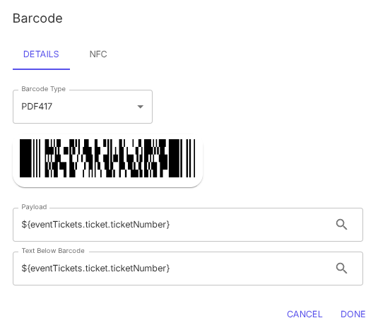 barcode on digital ticket