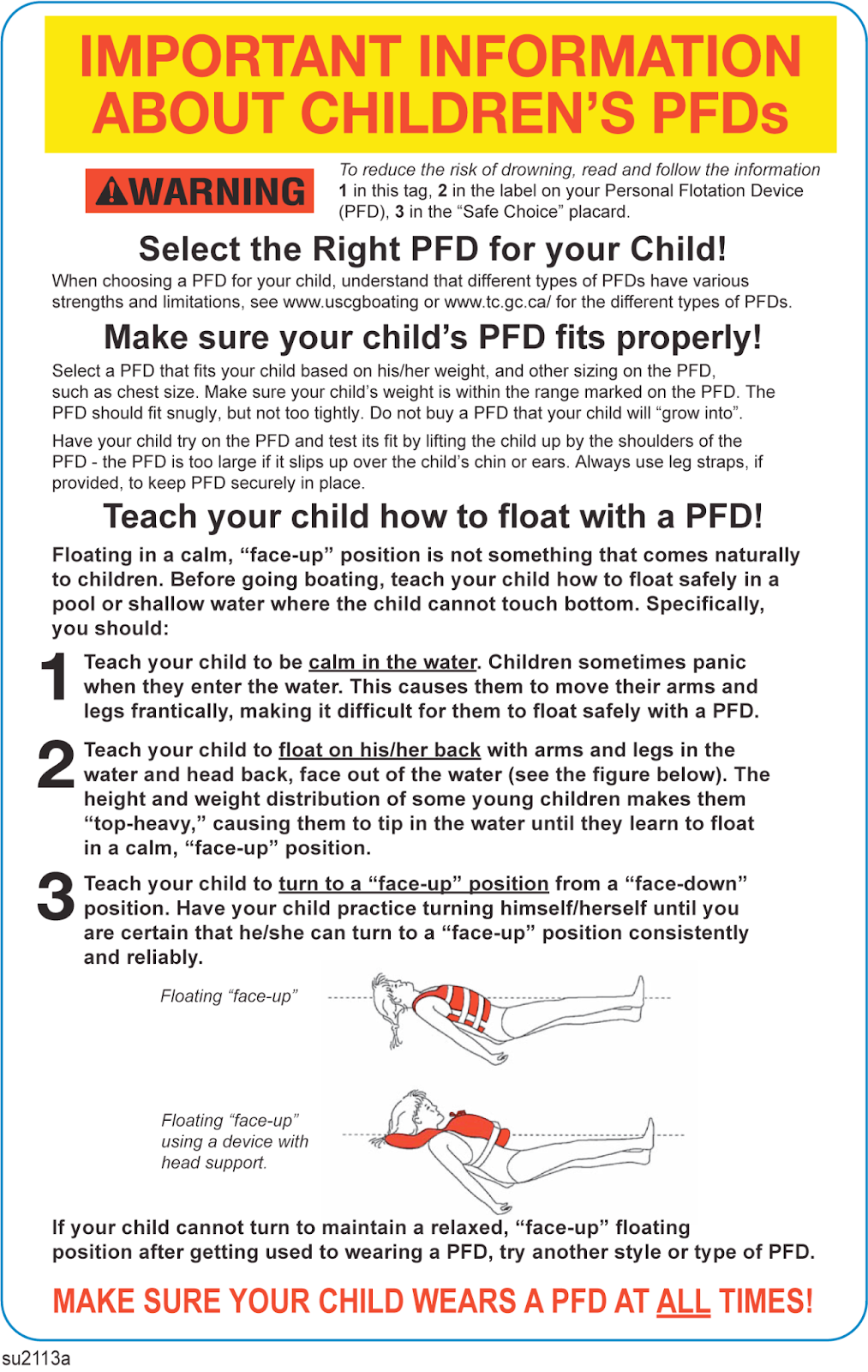 Important Information about Children's PFDs from USCG 