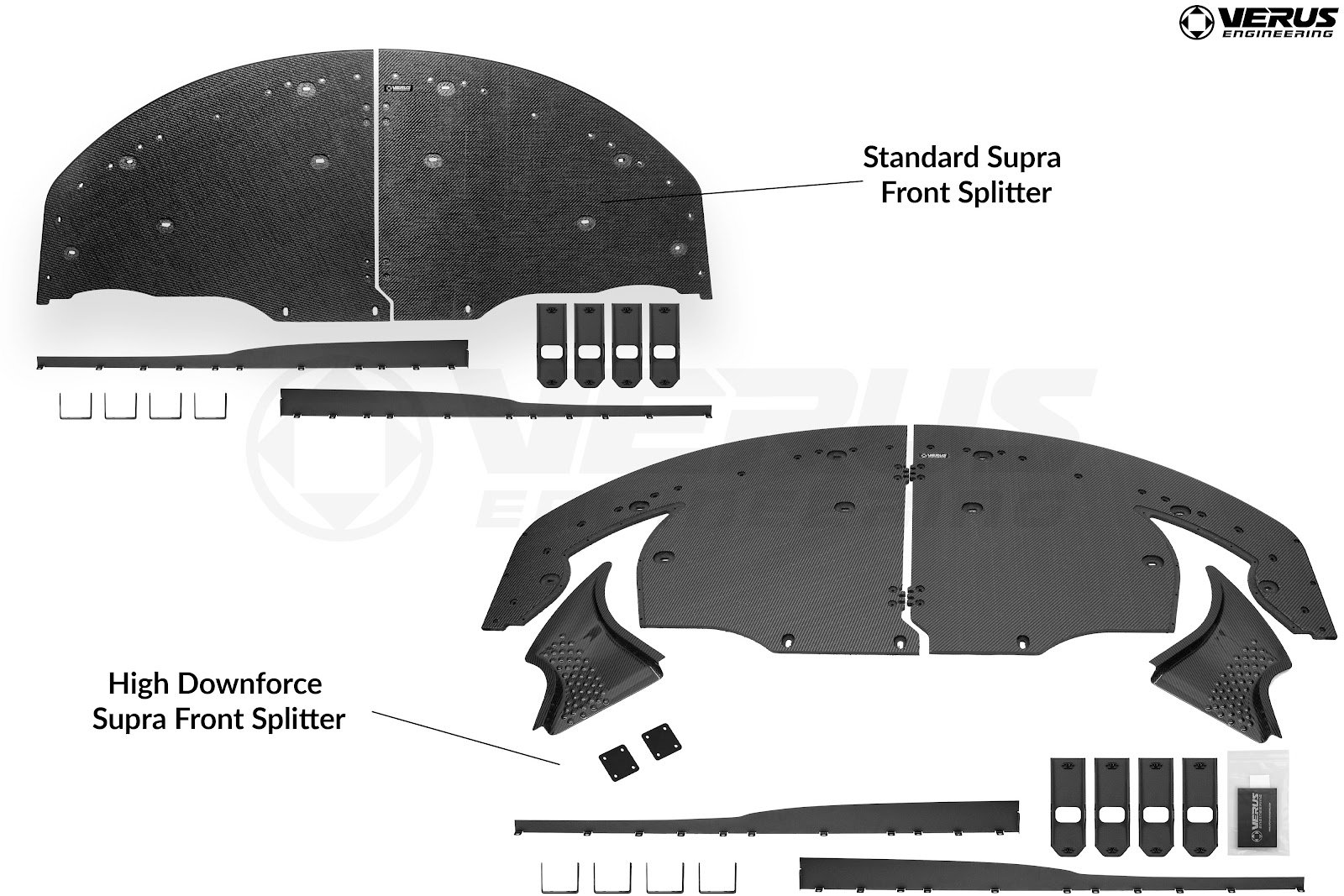 Front splitter options designed by Verus Engineering for the MK5 Toyota Supra