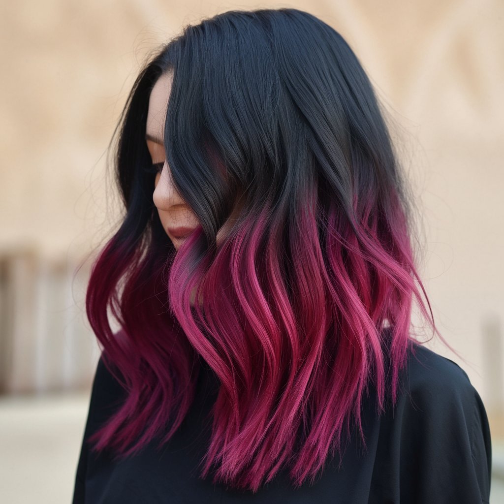 29. Black to Magenta Ombre Lob