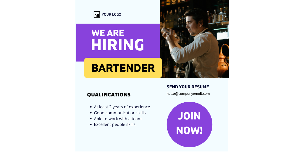 social media post template for hiring bartender