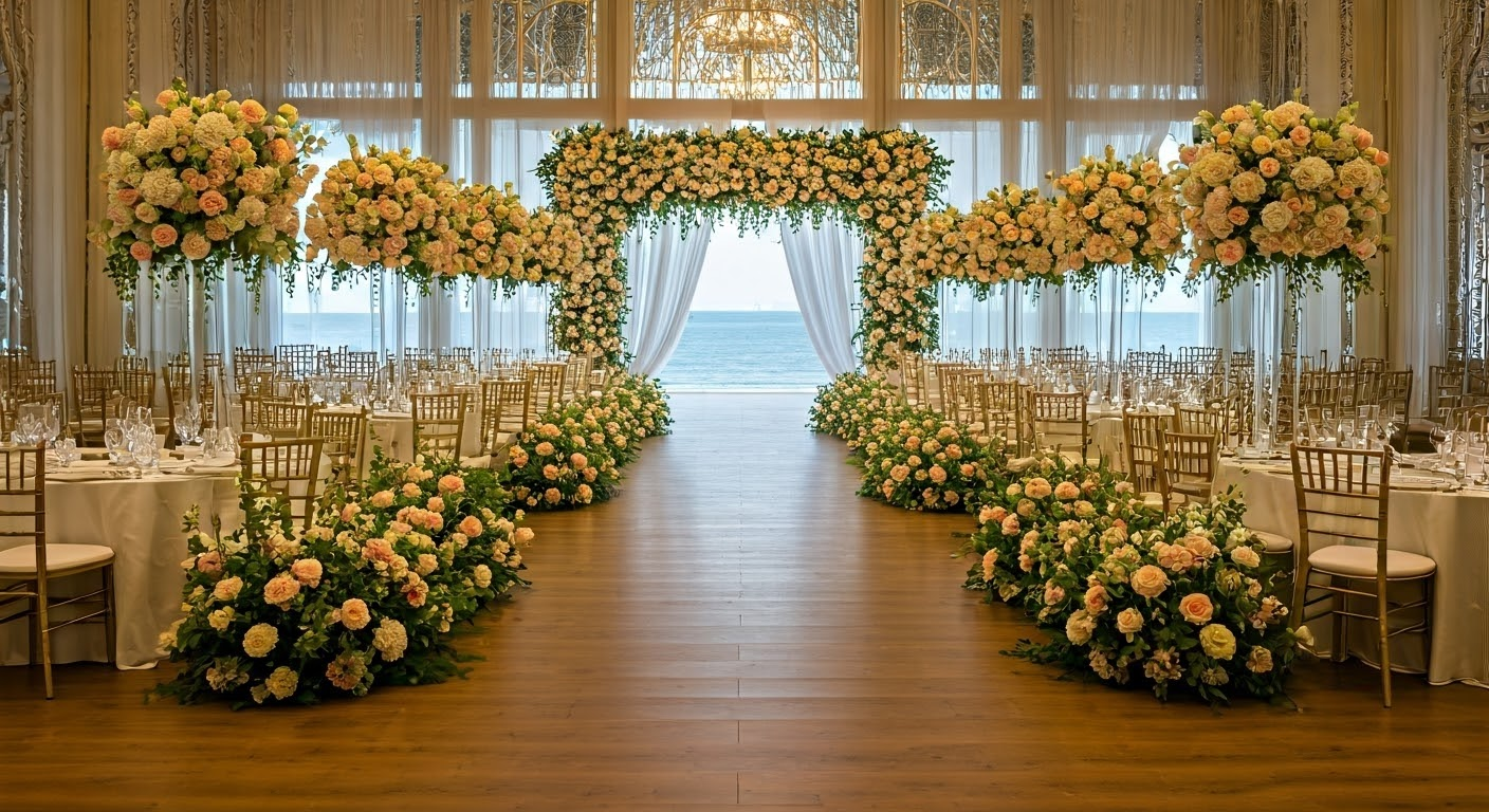 Wedding flowers matching venue aesthetics.