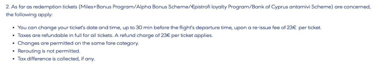 Aegean award ticket change and cancellation fees