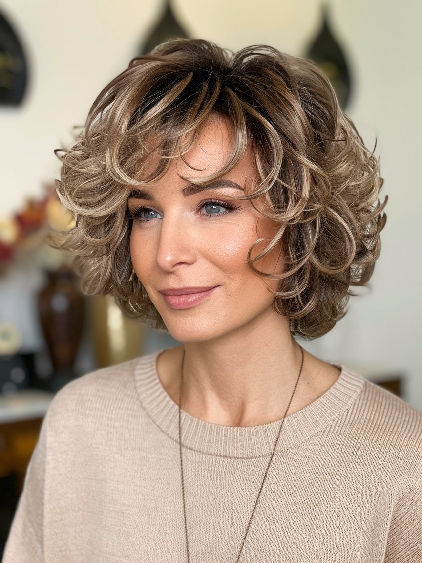 31. Curly Layered Bob