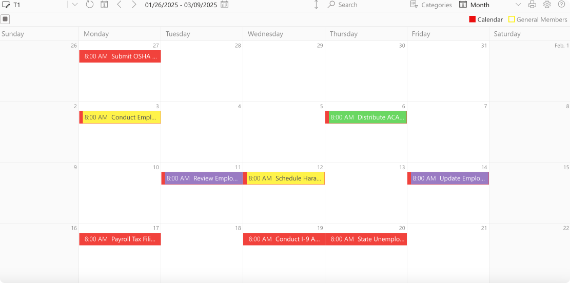 Pic. 2. Sample color-coded Virto Calendar.