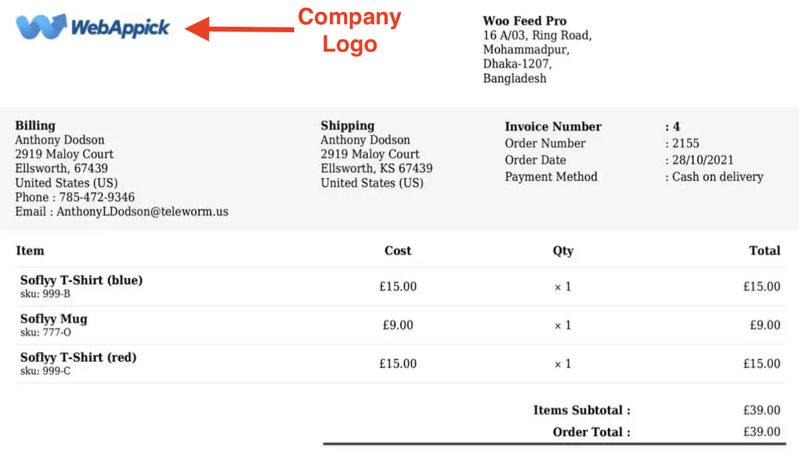 Company Logo in an Invoice