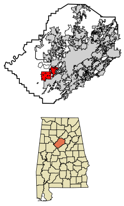 Location of Hueytown in Jefferson County, Alabama