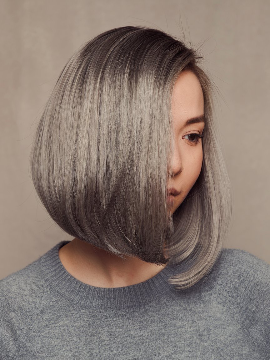 23. Shiny Straight Gray Blonde Lob