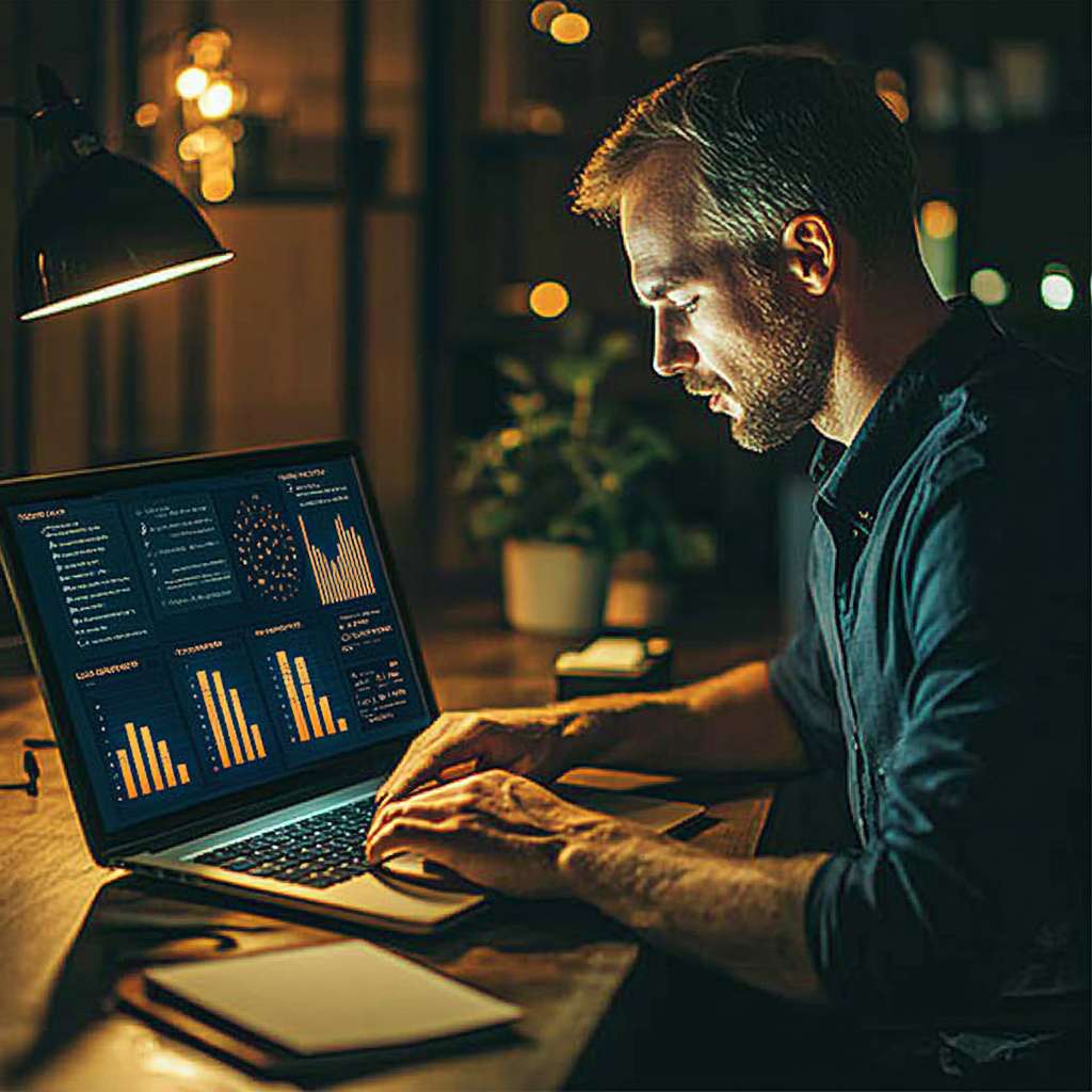 Leader participating in a competency-based assessment, focusing on decision-making and strategic thinking skills, in a sleek, modern office setting.