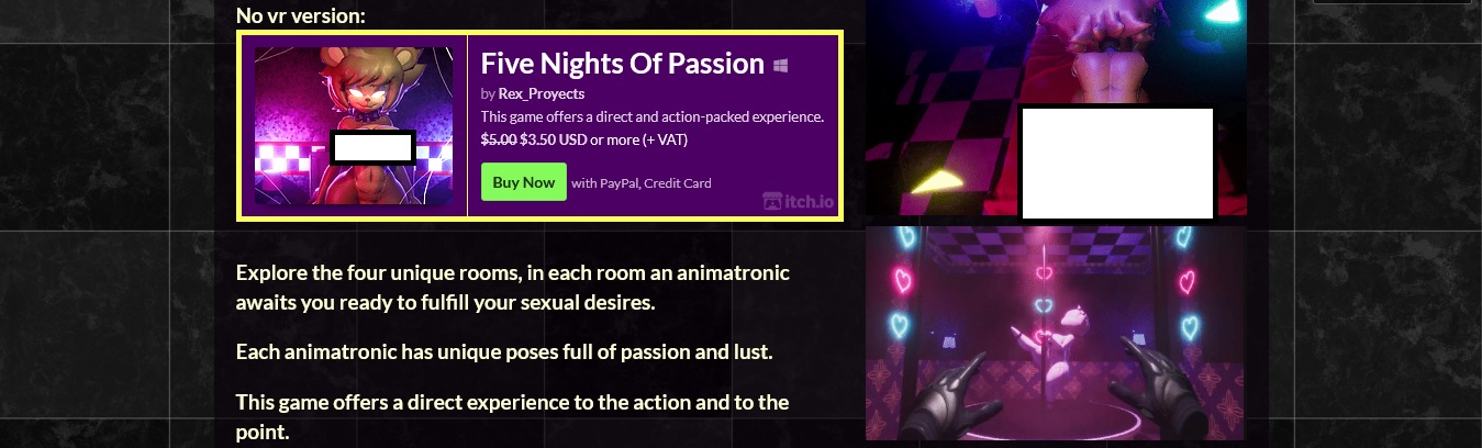 five nights of passion best vr game for cartoon characters