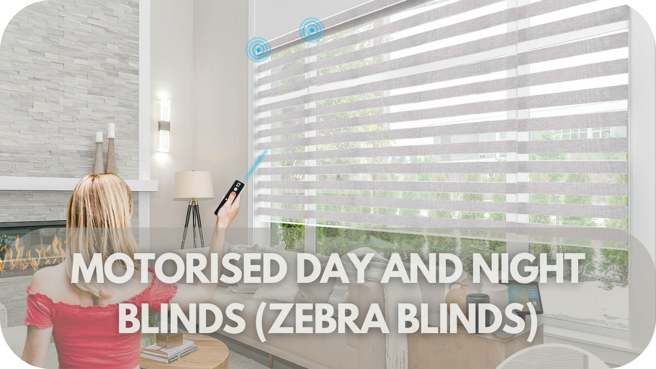 Versatile motorised Day and Night (Zebra) blinds, offering flexible light control and a modern aesthetic.