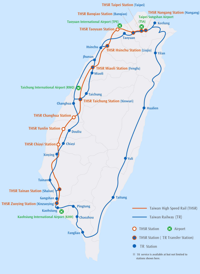 Taiwan High-Speed Rail map and TRA map