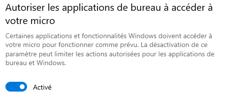 Autoriser les applications de bureau à accéder à votre microphone