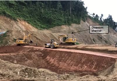 Upstream wall of the cofferdam. (CNW Group/TVI Pacific Inc.)