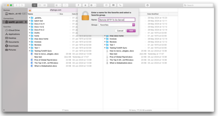 forklift sftp to go mac folder sync setup