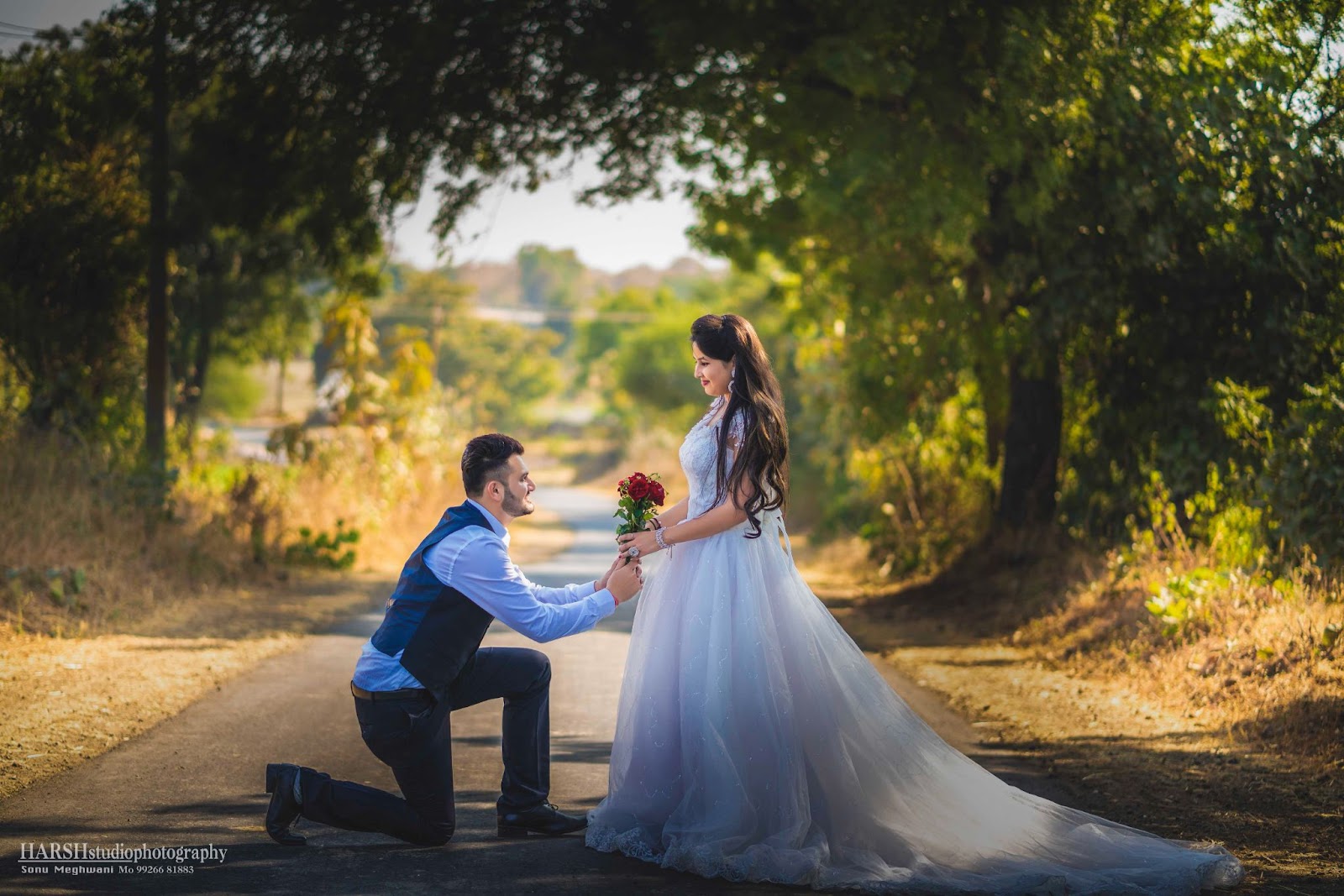 Elegant pre-wedding shoot dress on display for rent in Indore